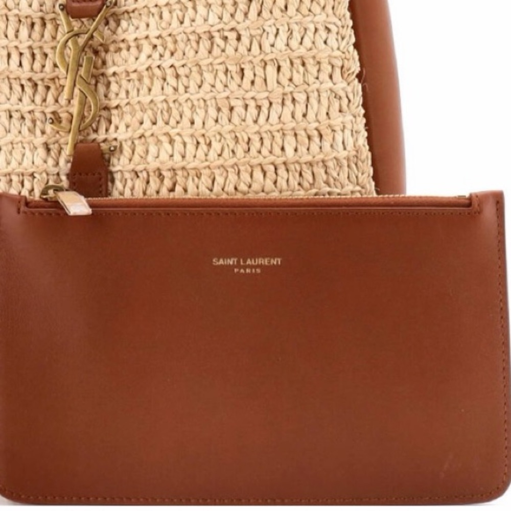 YSL Saint Laurent Le 5 a 7 Supple Small Hobo Raffia and Leather Shoulder Handbag - Picture 9 of 12